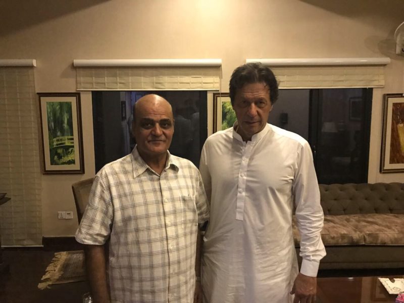 Tahir Anjum with Future Prime Minister Imran Khan and Abrar-ul-Haq at Bani Gala on Aug.02